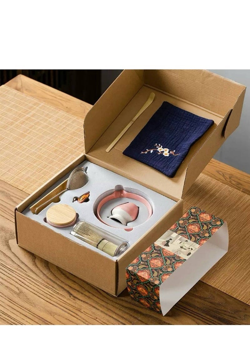 منزل الغابة طقم شاي ماتشا الياباني الفاخر المكون من 9 قطع: مجموعة كاملة لعمل الماتشا مع الوعاء، خفاش من الخيزران، ملعقة، تشا شو وحامل، ملعقة من الخيزران، منخل، وحامِّل الخفاش، مجموعة لصناعة الشاي الأخضر الماتشا. - Image 3