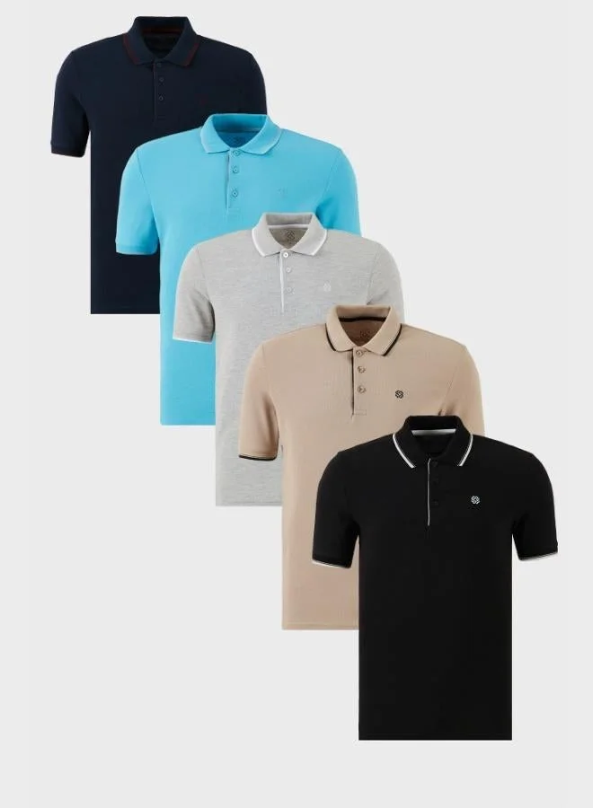 بوراتي تيشيرت رجالي قطن بولو بياقة مطرزة بخمس قطع