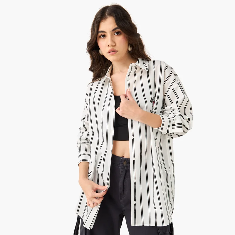 SP Characters Varsity Print Shirt with Long Sleeves