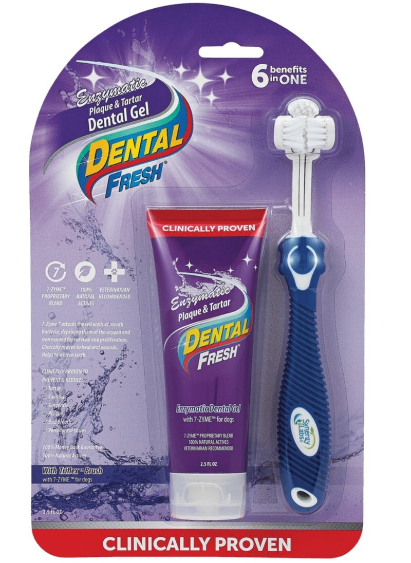 SynergyLabs Dental Fresh Enzymatic Plaque & Tartar Dental Gel with Triflex Brush 2.5 oz - 70.87 g  - Image 1
