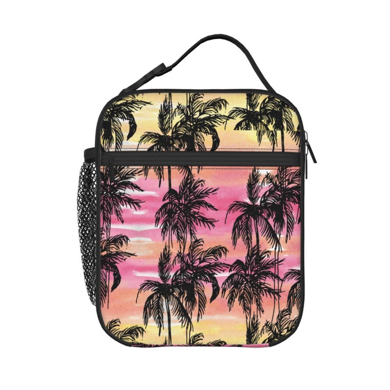 PrelerDIY Sunset Black Palms Lunch Box  Insulated Lunch Bags for WomenMenGirlsBoys Detachable Handle Lunchbox Meal Tote Bag