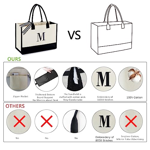 BeeGreen Canvas Tote Bag Monogram Embroidery Personalized Gift Bags for Birthday Beach Work Wedding Gifts Basket for Women Teacher Mom Friends Coworker Sister Nurse Cute Initial Totes Cool (Letter J) - Image 2