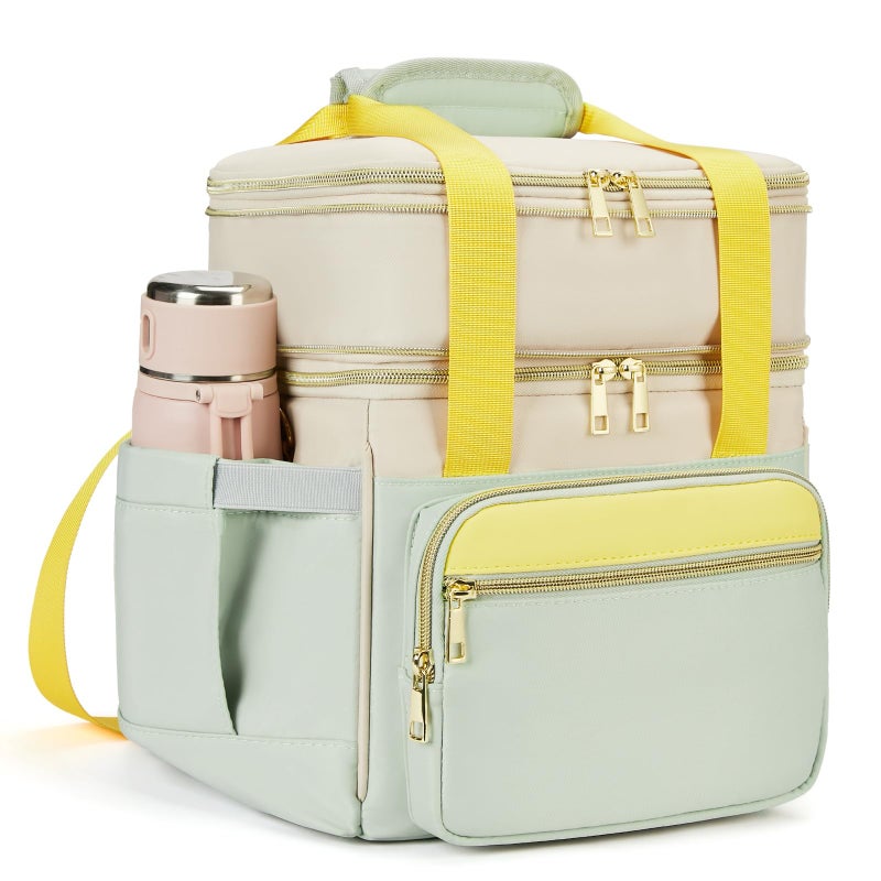 Holuxer Insulated Lunch Bag & Lunch Box For Women - Double Deck Reusable Lunch Bag For Men Tote Cooler Bag Leakproof Soft Expandable - Large Lunchbox For Work/Adult/Picnic/Outdoor (Green - Image 1