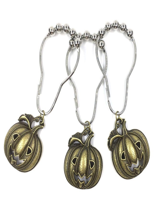 ZILucky Set of 12 Halloween Smiling Pumpkins Shower Curtain Hooks Ring Stainless Steel Rustproof Bathroom Kids Room Fashion Home Decor (Bronze) - Image 1