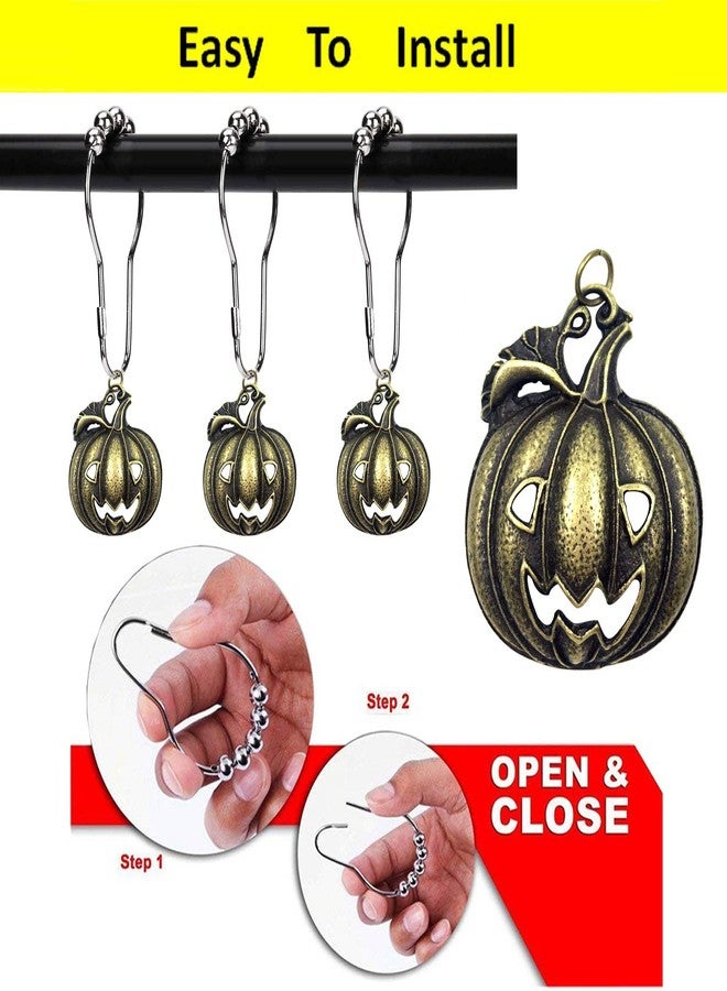 ZILucky Set of 12 Halloween Smiling Pumpkins Shower Curtain Hooks Ring Stainless Steel Rustproof Bathroom Kids Room Fashion Home Decor (Bronze) - Image 5