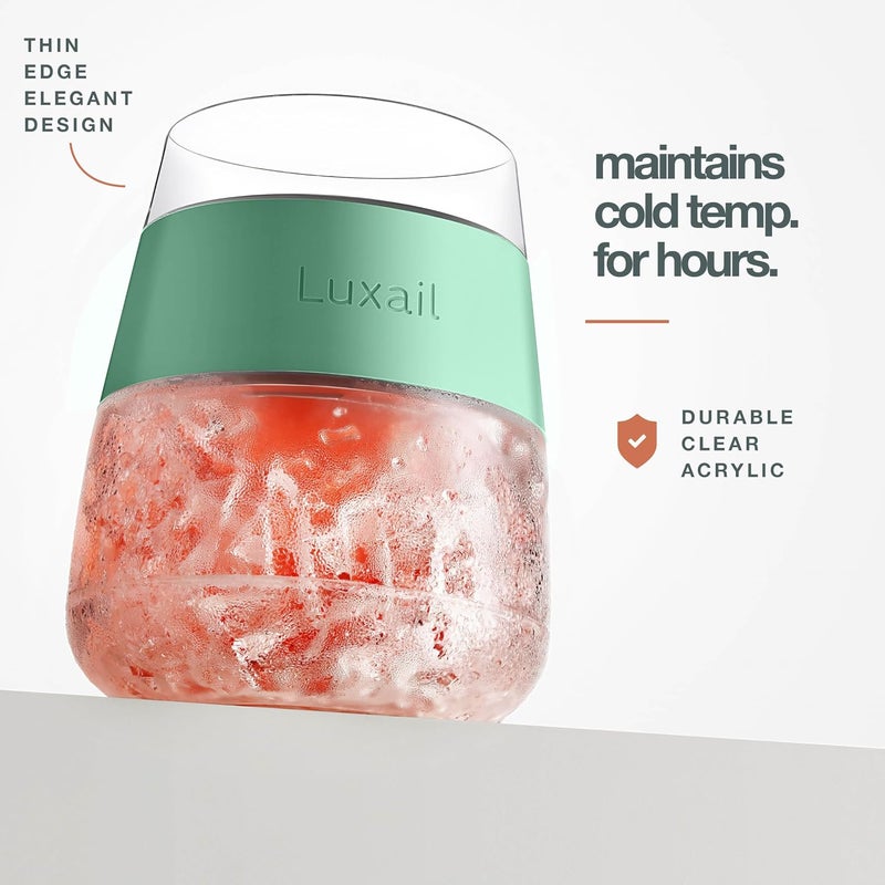 luxail Wine Glasses, Plastic Wine Glasses Set of 2, Wine Gifts, Double Wall Insulated Freezer Tumbler, Stemless cups for Red and white Wine, 8.5 Oz, Sage Green - Image 3