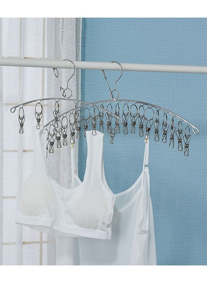 ZCM-HAPPY 2-Piece Stainless Steel Curved 16 Clip Clothes Rack Silver  39x22x3cm  - Image 3