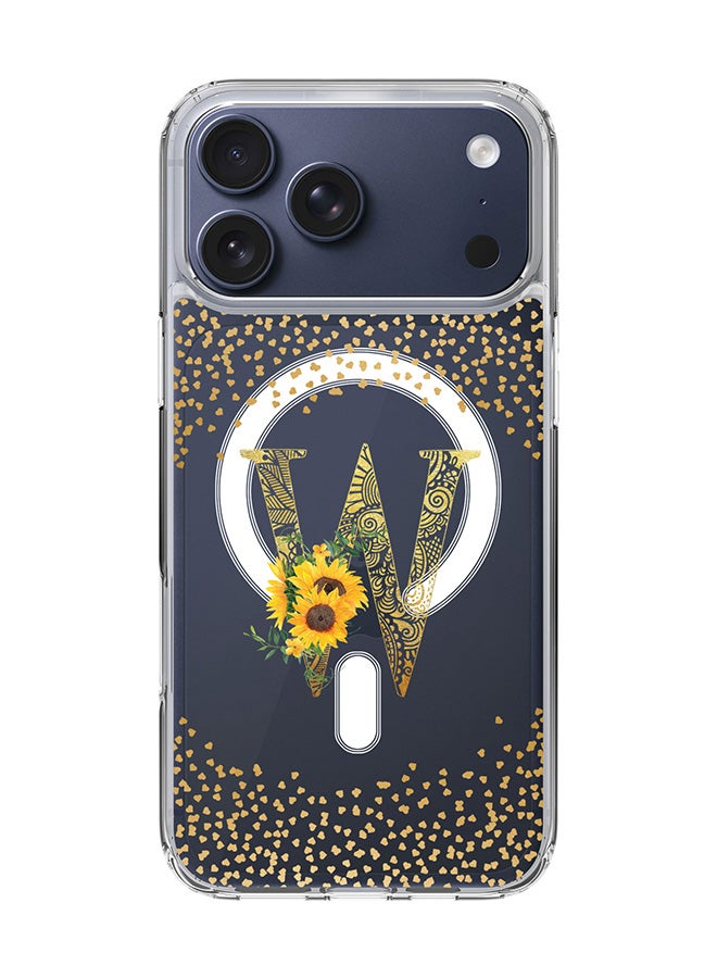 Stylizedd Classic Clear MagSafe Case for iPhone 17 Pro Max , Hybrid Soft Case Flexible Edges Anti Drop TPU PC Gel Thin Transparent Cover [ Designed for iPhone 17 Pro Max ] - Custom Monogram Initial Letter Floral Pattern Alphabet - W  (Clear )