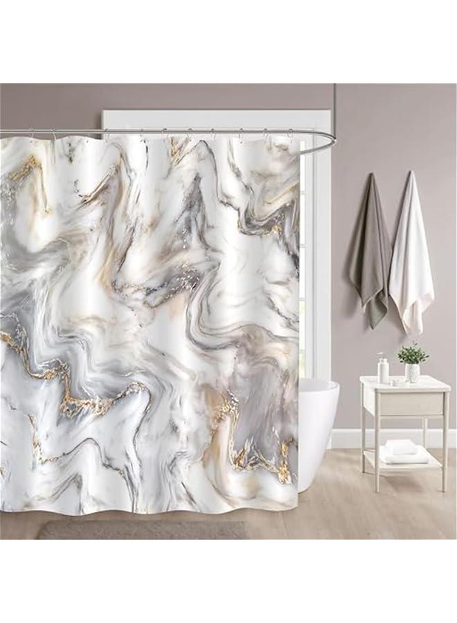HOOKOR Grey Gold Marble Shower Curtain Set, Abstract Modern Shower Curtain for Bathroom Decor, Luxury Standard Shower Curtain for Bathtub, Waterproof Washable Fabric Shower Curtain, 72 x 72 - Image 1
