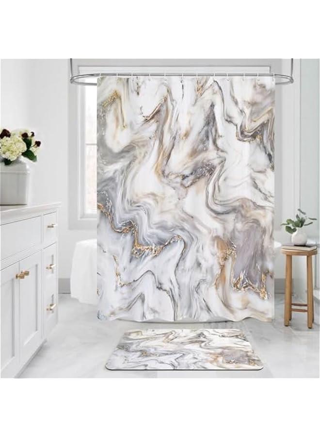 HOOKOR Grey Gold Marble Shower Curtain Set, Abstract Modern Shower Curtain for Bathroom Decor, Luxury Standard Shower Curtain for Bathtub, Waterproof Washable Fabric Shower Curtain, 72 x 72 - Image 2