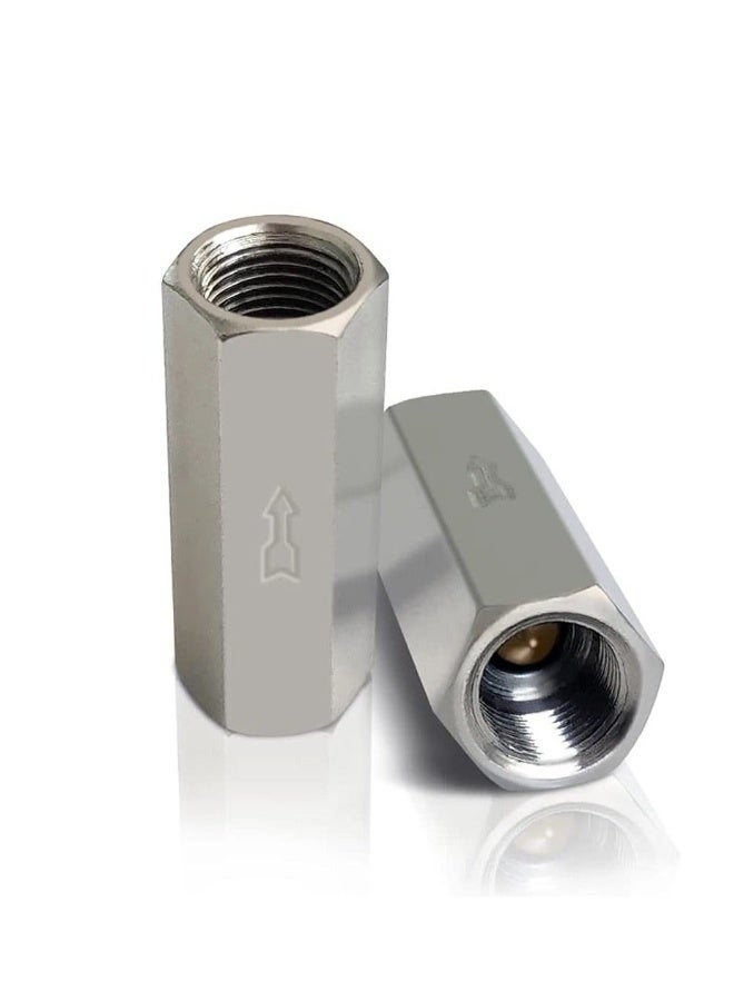 2 Pcs Air Check Valve G1/4 Inch Female Threaded Full Ports One Way Silver Water Brass Non-Return Check Valve - Image 1