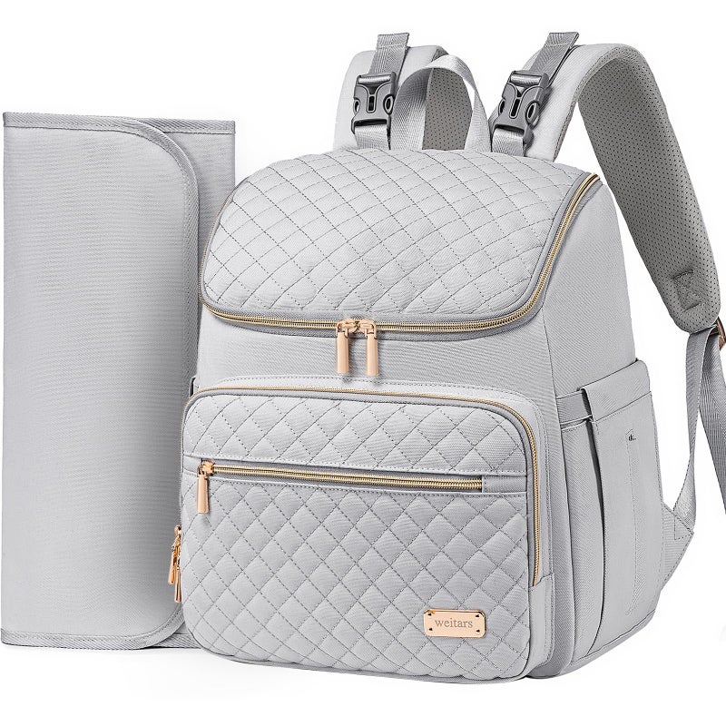 Weitars Diaper Bag Backpack Large Baby Diaper Bag with Changing Pad Travel Diaper Backpack,Baby Bag for Boys Girls,Stroller Straps,5 Insulated Pockets (Gray) - Image 1