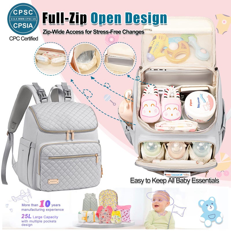 Weitars Diaper Bag Backpack Large Baby Diaper Bag with Changing Pad Travel Diaper Backpack,Baby Bag for Boys Girls,Stroller Straps,5 Insulated Pockets (Gray) - Image 4