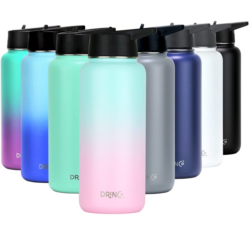 DRINCO Stainless Steel Water Bottle Spout Lid Vacuum Insulated Double Wall Water Bottle Wide Mouth (40oz 32oz 22oz 18oz 14oz) Leak Proof Keeps Cold or Hot (32 oz  32oz Macaron) - Image 1
