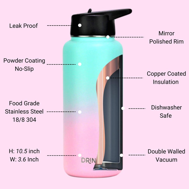 DRINCO Stainless Steel Water Bottle Spout Lid Vacuum Insulated Double Wall Water Bottle Wide Mouth (40oz 32oz 22oz 18oz 14oz) Leak Proof Keeps Cold or Hot (32 oz  32oz Macaron) - Image 5