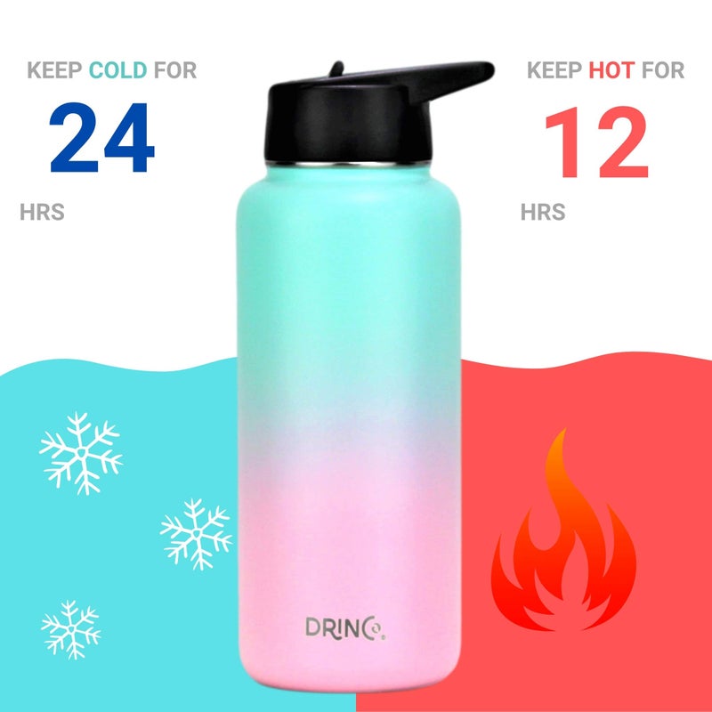 DRINCO Stainless Steel Water Bottle Spout Lid Vacuum Insulated Double Wall Water Bottle Wide Mouth (40oz 32oz 22oz 18oz 14oz) Leak Proof Keeps Cold or Hot (32 oz  32oz Macaron) - Image 3