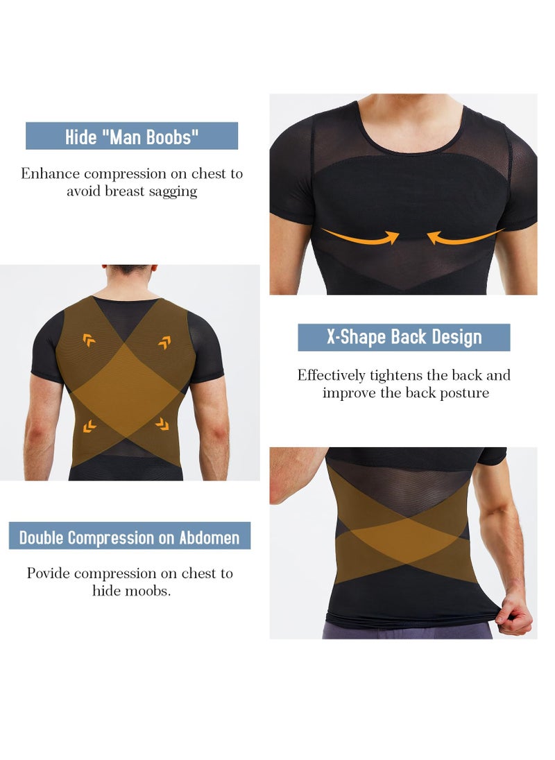 Excefore Compression Shirts For Men Shapewear Tummy Control Body Shaper Slimming Undershirt Short Sleeve Tank Top, For Gynomastica  Shapewear Vest Men, L Size  - Image 3