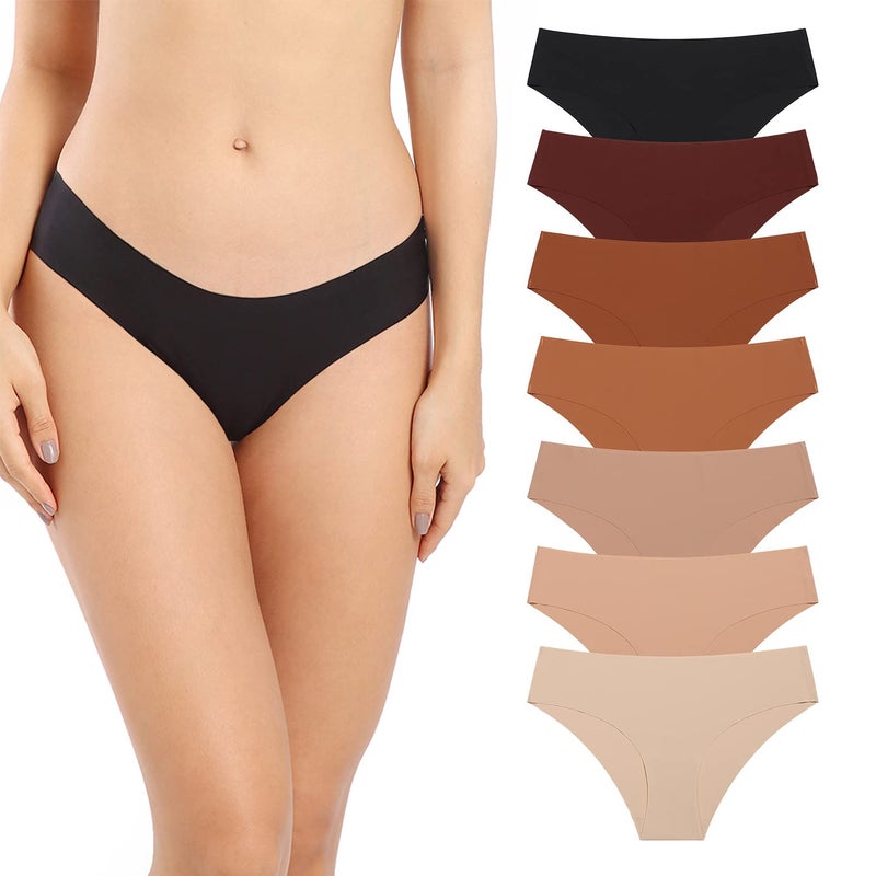 SHARICCA Women Seamless Cheeky Bikini No Show Panties Ladies Invisible Breathable Briefs Soft Stretch Underwear 7 Pack (7P01,M) - Image 1