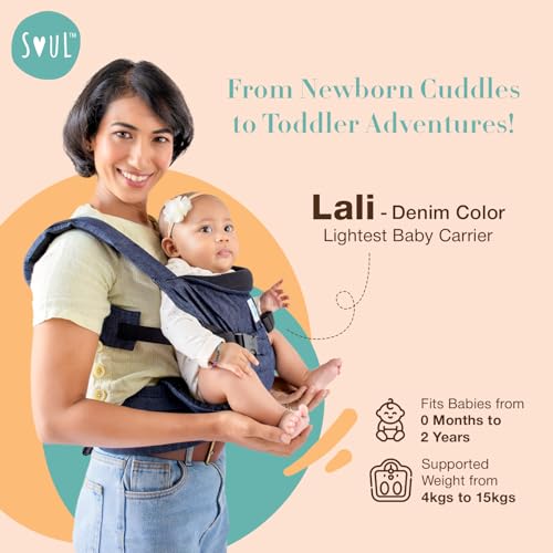 Soulslings 4-in-1 Lali Baby Carrier Bag, 100% Cotton - Dark Blue | Compact & Lightweight (400g) | Adjustable for 0-24 Months (4-15kg) | Machine Washable & Handwashable | Breastfeeding Friendly - Image 2