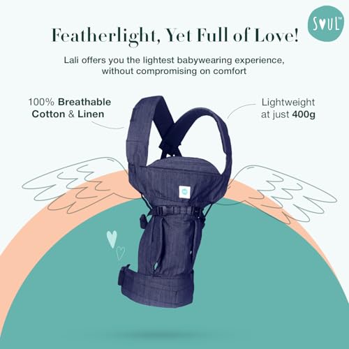 Soulslings 4-in-1 Lali Baby Carrier Bag, 100% Cotton - Dark Blue | Compact & Lightweight (400g) | Adjustable for 0-24 Months (4-15kg) | Machine Washable & Handwashable | Breastfeeding Friendly - Image 3