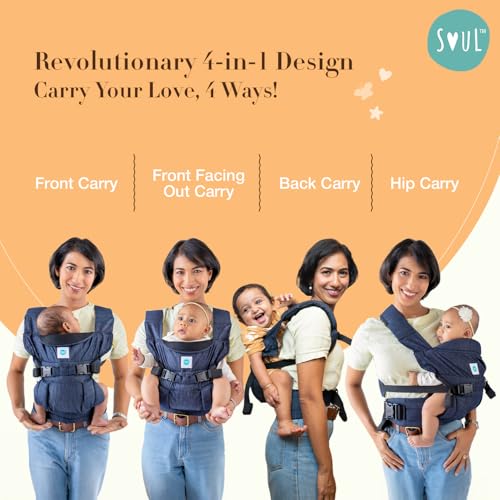 Soulslings 4-in-1 Lali Baby Carrier Bag, 100% Cotton - Dark Blue | Compact & Lightweight (400g) | Adjustable for 0-24 Months (4-15kg) | Machine Washable & Handwashable | Breastfeeding Friendly - Image 4