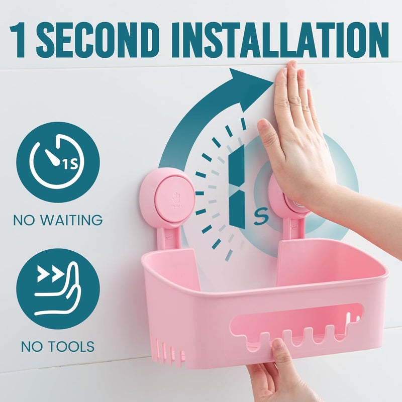 Taili Shower Caddy Suction Cup, Heavy Duty Bathroom Organizer, Removable Shelves for Inside Shower, Shampoo, Waterproof Suction Plastic Storage for Bathroom Accessories Holder, Pink - Image 2
