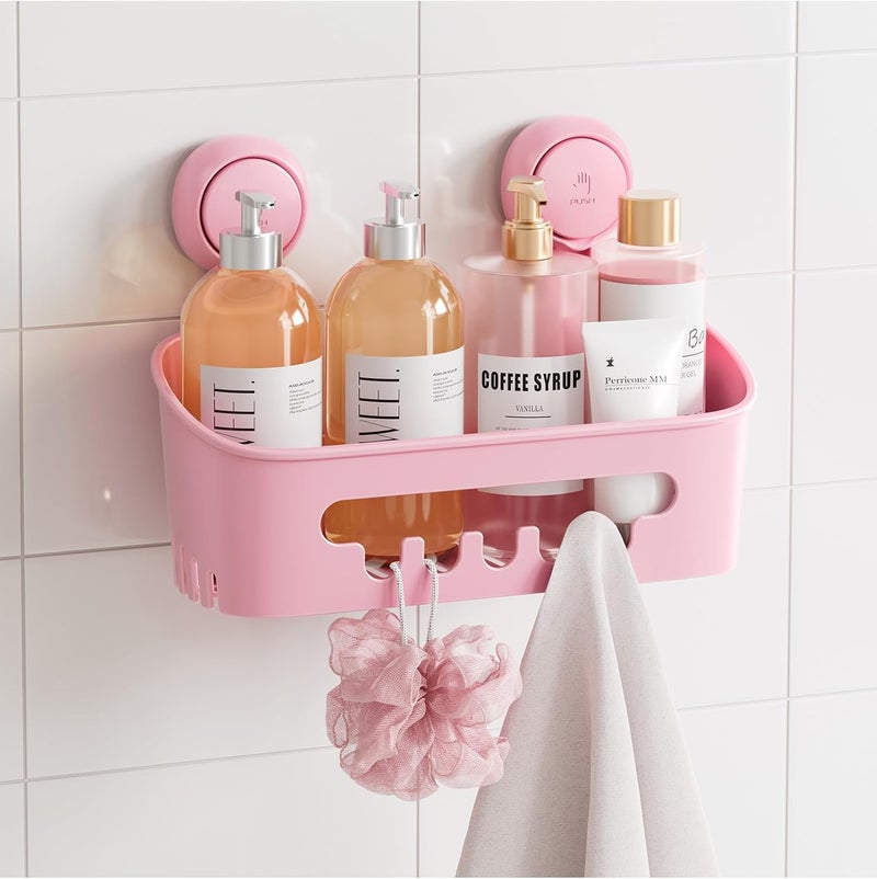 Taili Shower Caddy Suction Cup, Heavy Duty Bathroom Organizer, Removable Shelves for Inside Shower, Shampoo, Waterproof Suction Plastic Storage for Bathroom Accessories Holder, Pink - Image 1