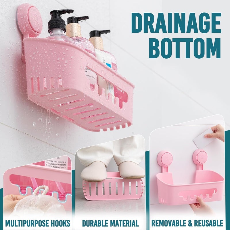 Taili Shower Caddy Suction Cup, Heavy Duty Bathroom Organizer, Removable Shelves for Inside Shower, Shampoo, Waterproof Suction Plastic Storage for Bathroom Accessories Holder, Pink - Image 3