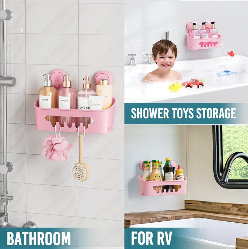 Taili Shower Caddy Suction Cup, Heavy Duty Bathroom Organizer, Removable Shelves for Inside Shower, Shampoo, Waterproof Suction Plastic Storage for Bathroom Accessories Holder, Pink - Image 5
