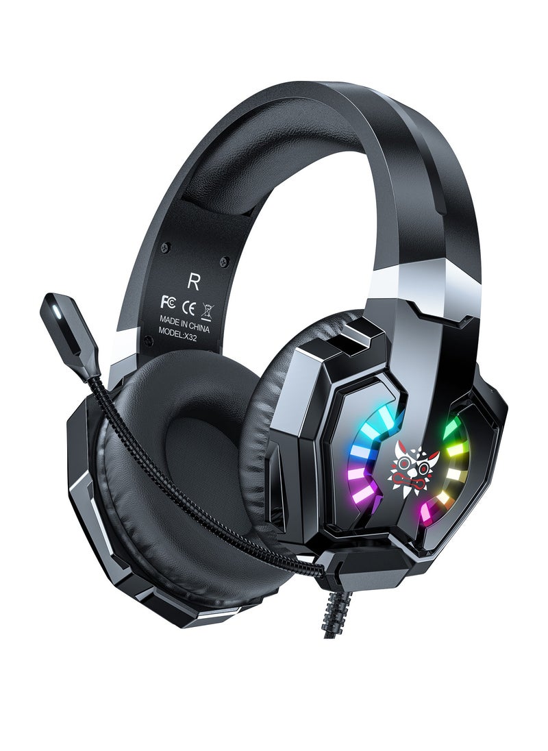 onikuma X32 RGB Noise Cancelling Wired Headphones Gaming Headset  - Image 1