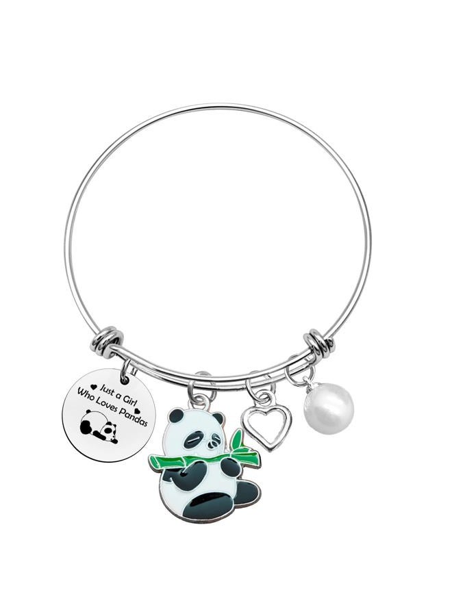 Xiahuyu Panda Gifts for Girls Just A Girl Who Loves Pandas Bracelet Animal Panda Bear Jewelry Panda Themed Gifts Christmas Birthday Gifts Panda Lover Gifts for Friend Family - Image 1