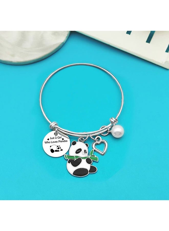 Xiahuyu Panda Gifts for Girls Just A Girl Who Loves Pandas Bracelet Animal Panda Bear Jewelry Panda Themed Gifts Christmas Birthday Gifts Panda Lover Gifts for Friend Family - Image 2
