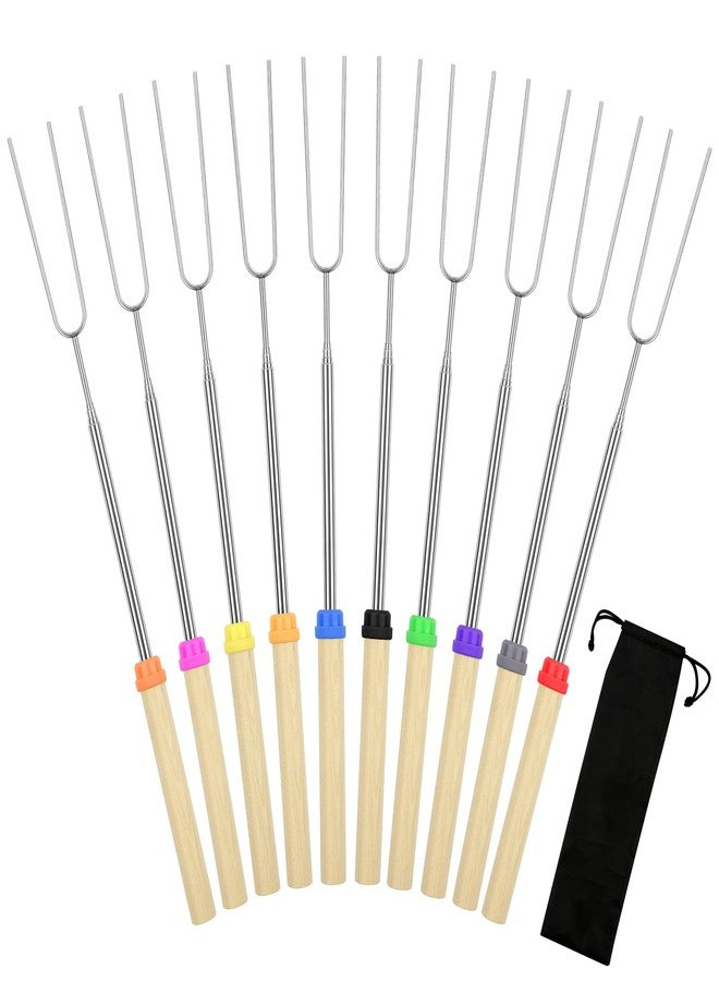 Opvixi 10 Pack Smores Sticks, 32 Inch Marshmallow Roasting Sticks for Fire Pit, Extendable Roasting Skewers with Bag, Hot Dog Fork, Smores Kit for Campfire Camping Essentials - Image 1