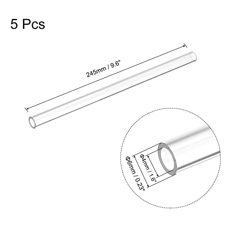 MECCANIXITY Plastic Pipe Rigid Polycarbonate Round Tube Clear 0.16"(4mm) ID 0.23"(6mm) OD 9.6" (245mm) High Impact for Lighting, Models, Water Plumbing, Pack of 5 - Image 2