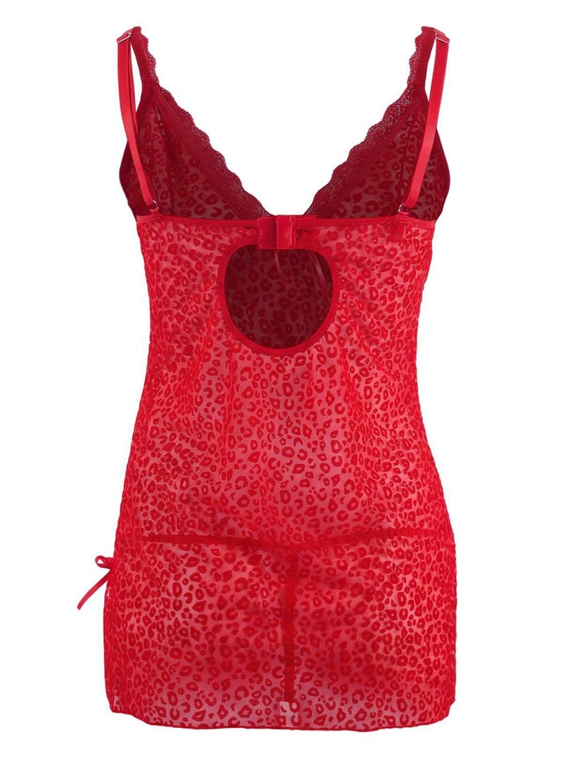 trendyol Red Leopard Patterned Panty Babydoll/Fantasy Nightgown - Image 4
