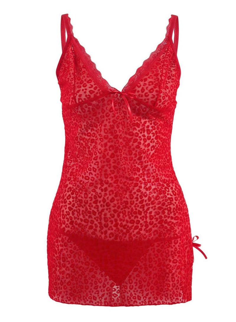 trendyol Red Leopard Patterned Panty Babydoll/Fantasy Nightgown - Image 3