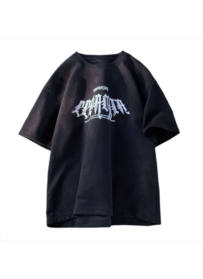 GURUNVANI - Men Vintage Crewneck T-Shirt Graphic Tees Hip Hop Short Sleeve Tops, Black, Medium - Image 1