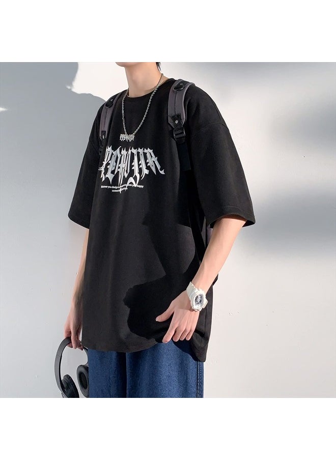 GURUNVANI - Men Vintage Crewneck T-Shirt Graphic Tees Hip Hop Short Sleeve Tops, Black, Medium - Image 1