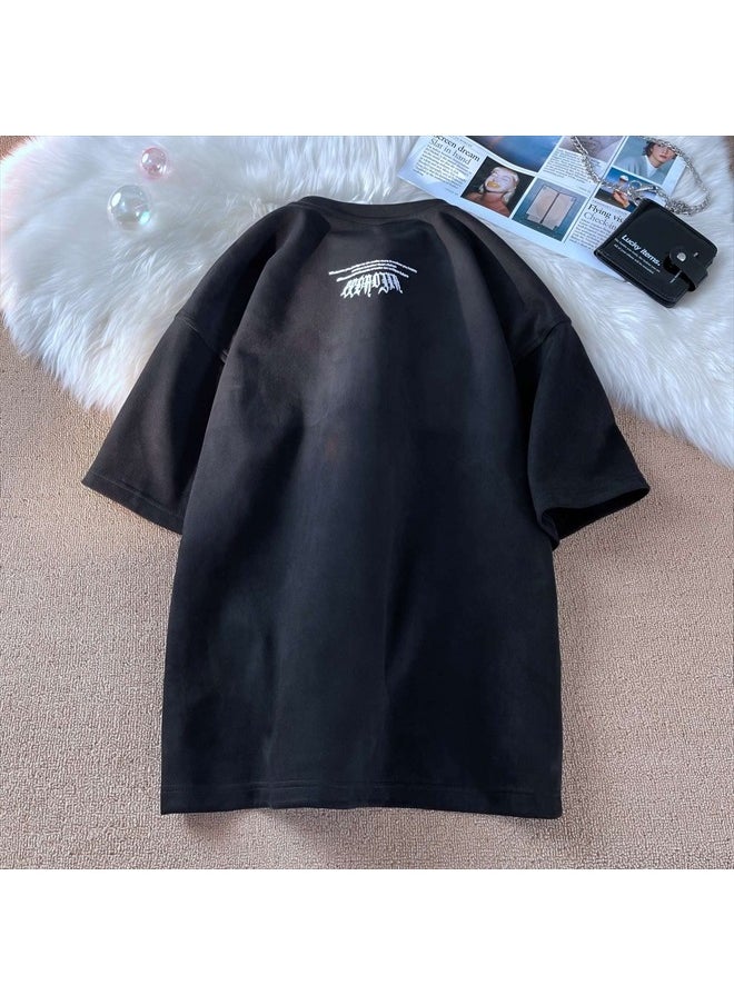 GURUNVANI - Men Vintage Crewneck T-Shirt Graphic Tees Hip Hop Short Sleeve Tops, Black, Medium - Image 1