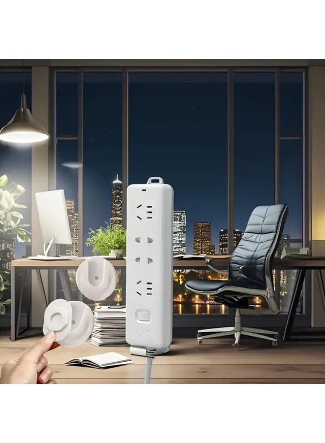 قطعتان حامل شريط طاقة أبيض مثبت على الحائط بدون حفر خطاف مأخذ كهرباء منظم توفير المساحة - Image 5