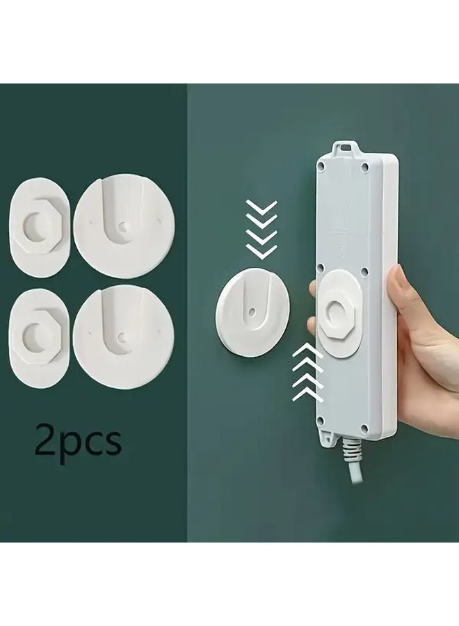 قطعتان حامل شريط طاقة أبيض مثبت على الحائط بدون حفر خطاف مأخذ كهرباء منظم توفير المساحة - Image 1