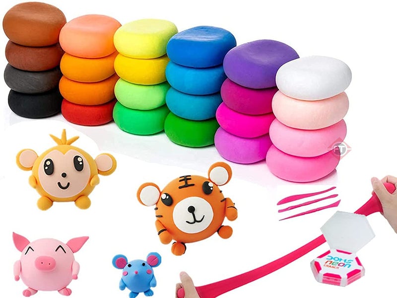 Firstly Firstly Traders 36 pc Air Dry Clay Set for Jewellery Earring Making Beginners Kit Clay Rings3 Sets of 12 Basic Colors Modelling Tools with Clay Free Neon Eraser 