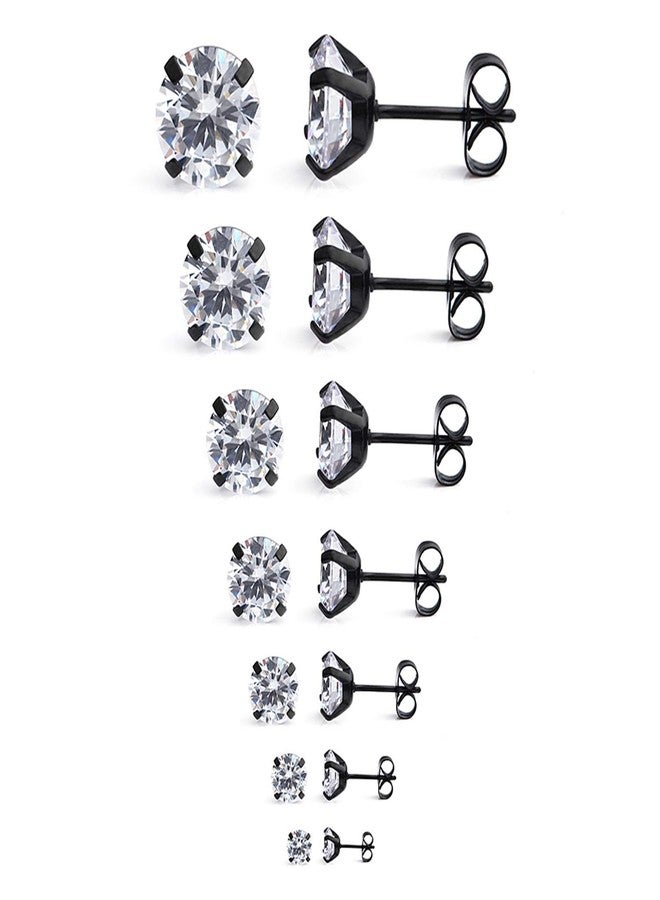 Ruifan 20G Mix Color Stainless Steel Clear Round Cubic Zirconia Stud Earrings for Men Women 2-8mm 7Pairs - Black - Image 1