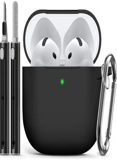 Compatible with Airpods 4 Case, Silicone Protective Case for Apple Airpods 4 ANC Edition, Support Wireless Charging and Front LED Light, with Cleaning Pen (Black)