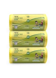 Tru Lemon Scented Garbage Bags Compact Roll 60x90cm 30 Gallon ( 20pc x 3 Rolls ) 60 bags  - Image 1