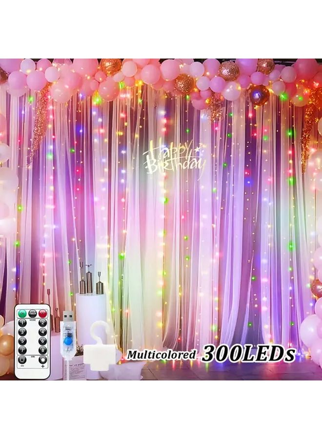 2pcs Multicolor USB Curtain Lights 8 Modes Remote Control Indoor Fairy Decor - Image 1