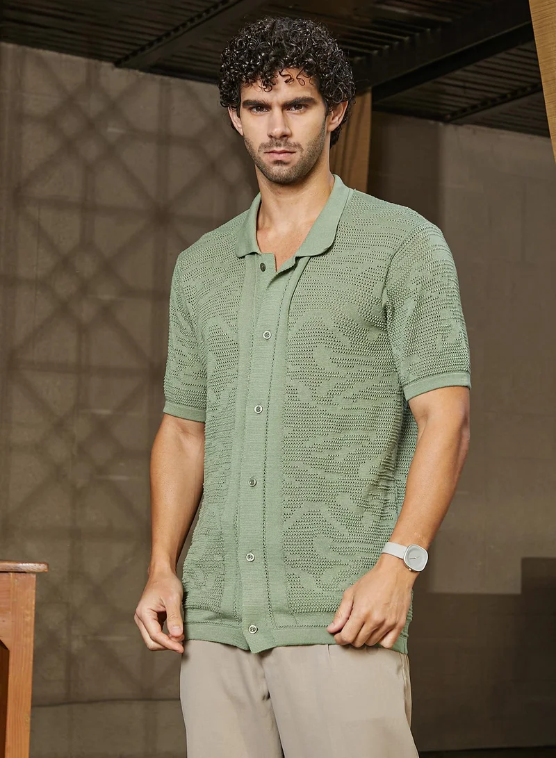 Campus Sutra Men's Pistachio Green Fluid-Knit Polo Shirt