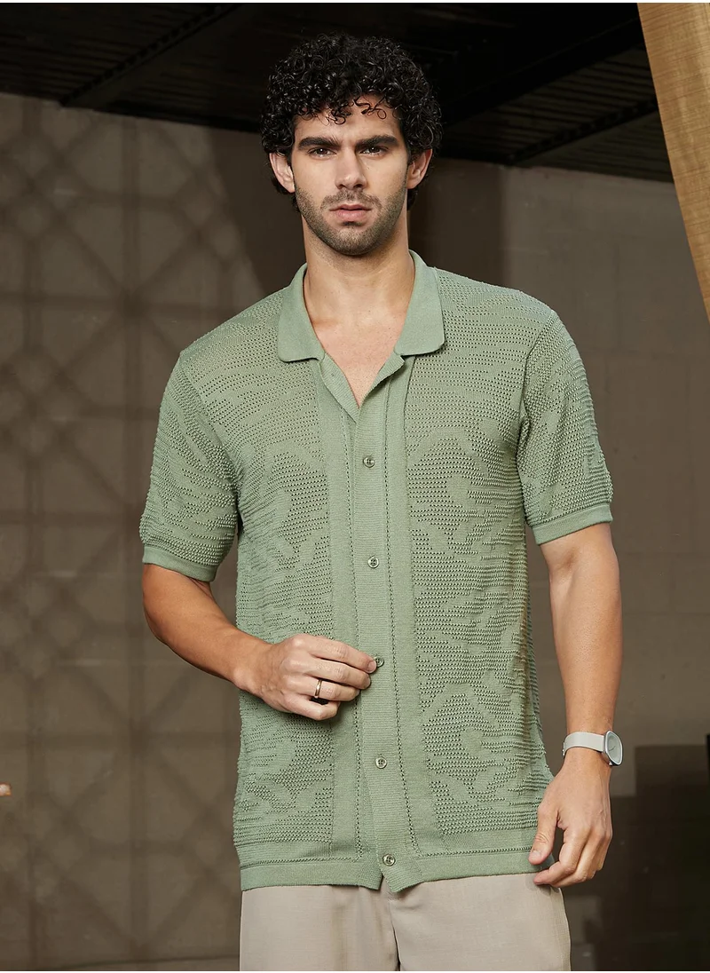 كامبوس سوترا Men's Pistachio Green Fluid-Knit Polo Shirt