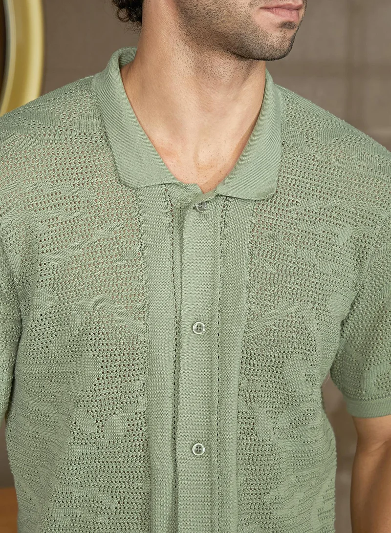 Campus Sutra Men's Pistachio Green Fluid-Knit Polo Shirt