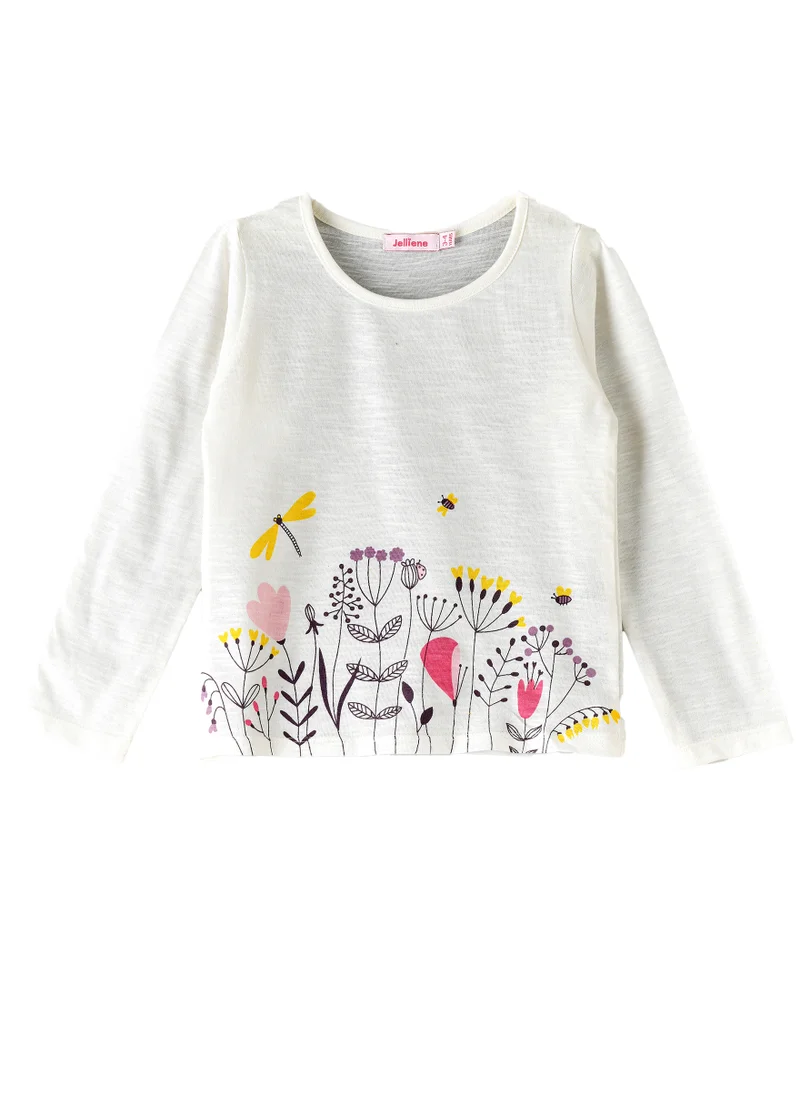 Jelliene Girls White Floral Long Sleeve Top